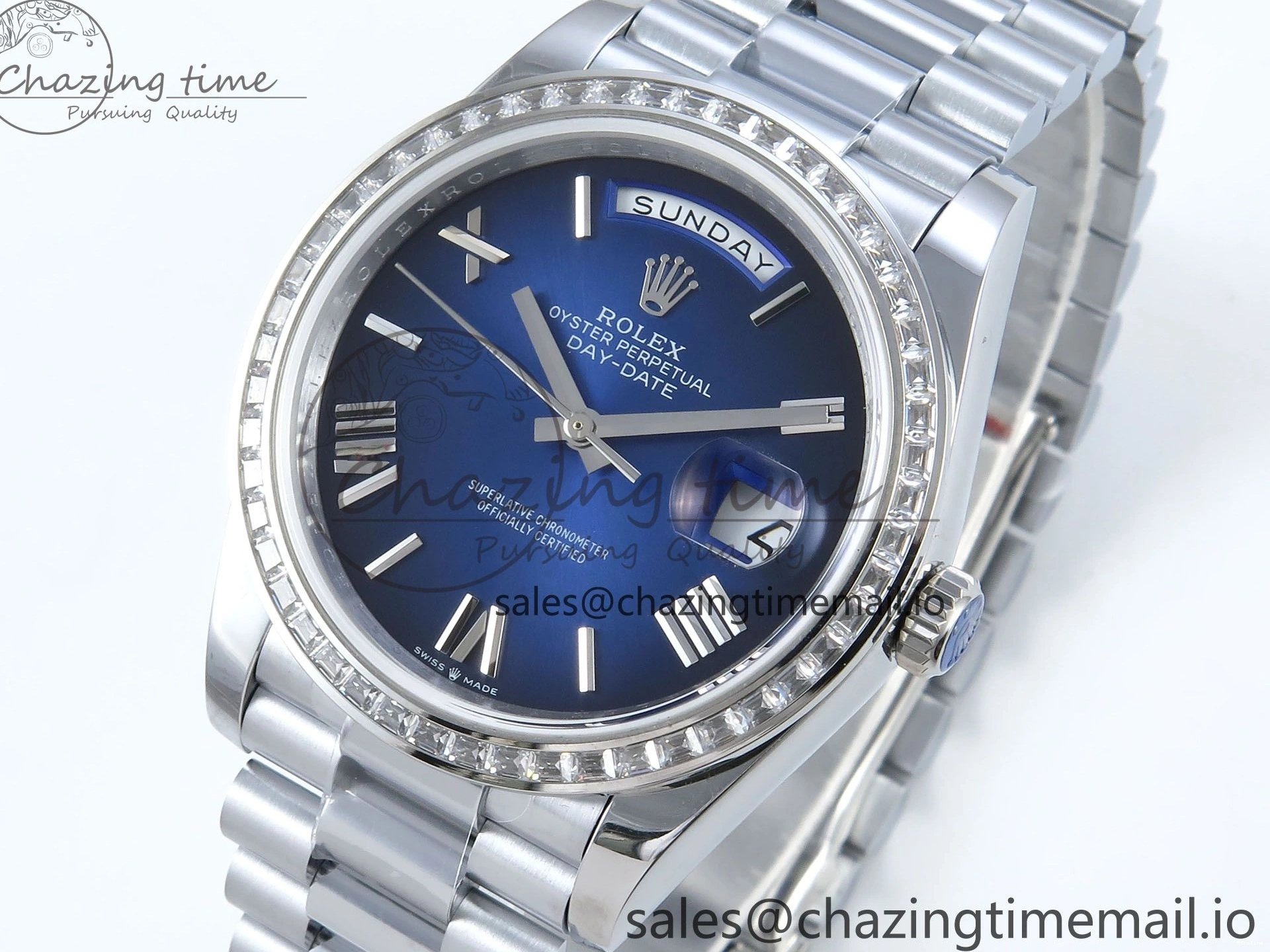 MiroTime 0409 Seasonal DayDate 40 SS QF 1:1 Best Edition Blue Black Dial Diamonds Bezel on President Bracelet A2836 V5 (Gain Weight) 482